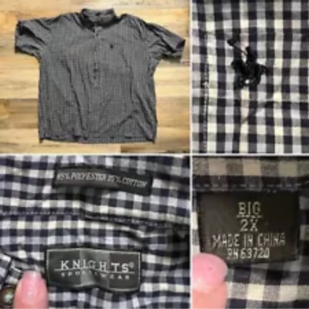 Men's Big 2X - Knights Sportswear - Blue Plaid- Short Sleeve - Button Up Shirt -